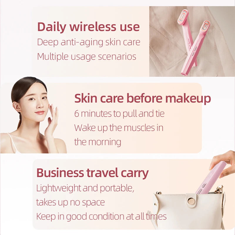 360° Rotating EMS Microcurrent Facial Wand with Red Light Therapy for Skin Tightening and Anti-Wrinkle Care for Face, Eyes, and Neck