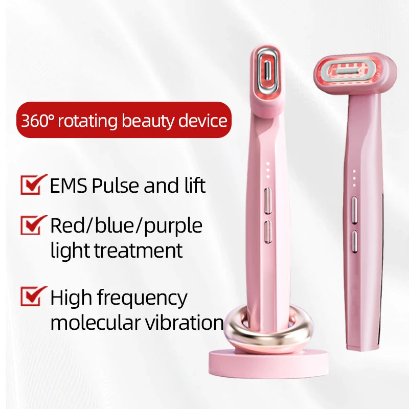 360° Rotating EMS Microcurrent Facial Wand with Red Light Therapy for Skin Tightening and Anti-Wrinkle Care for Face, Eyes, and Neck