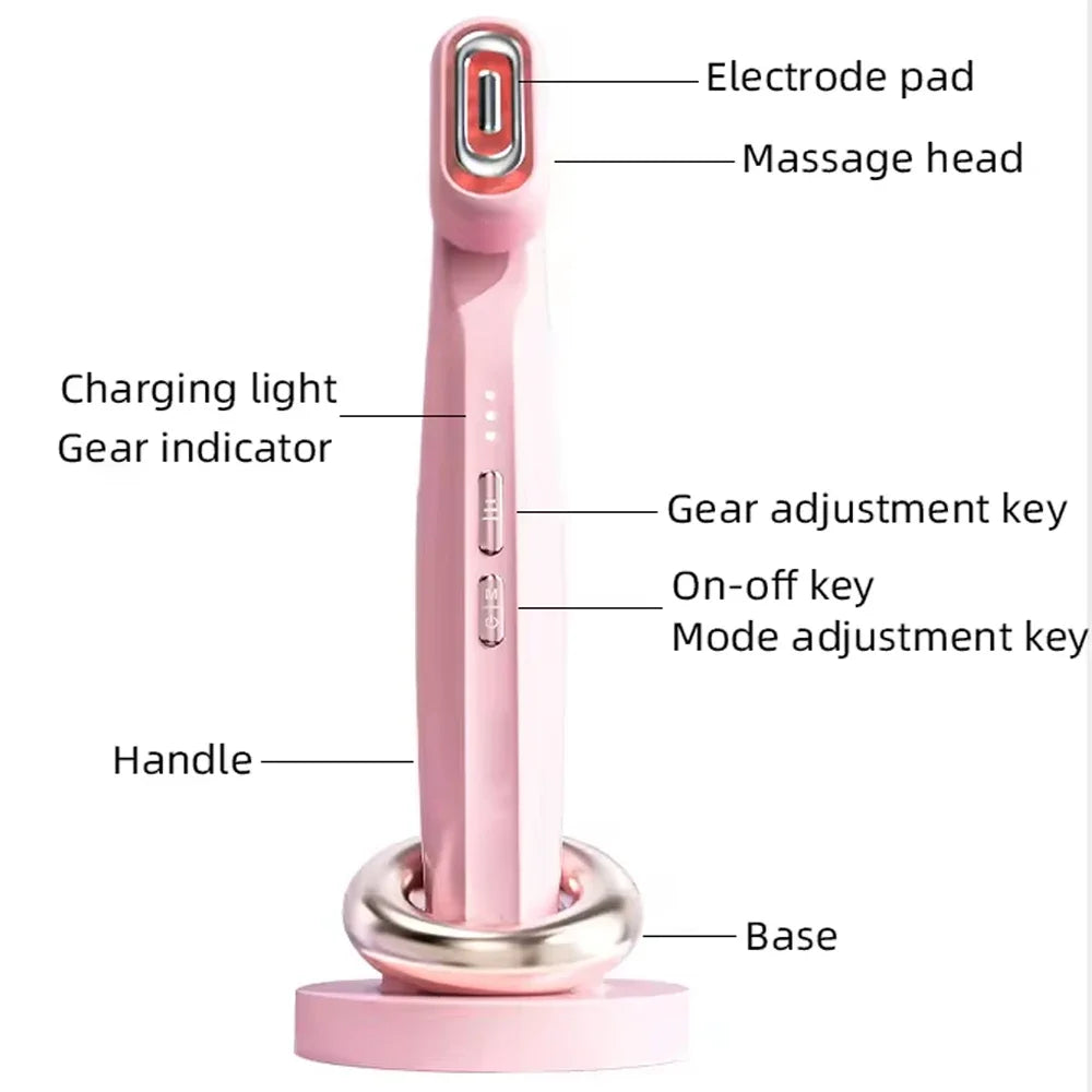 360° Rotating EMS Microcurrent Facial Wand with Red Light Therapy for Skin Tightening and Anti-Wrinkle Care for Face, Eyes, and Neck
