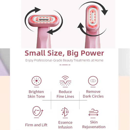 360° Rotating EMS Microcurrent Facial Wand with Red Light Therapy for Skin Tightening and Anti-Wrinkle Care for Face, Eyes, and Neck
